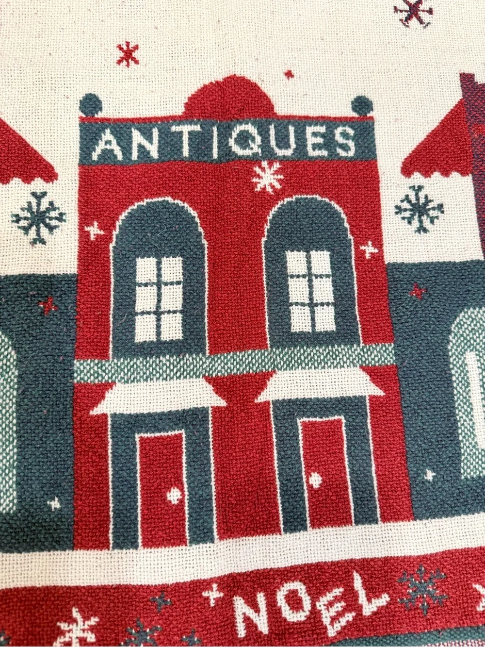 Holiday Village Fringe Throw Blanket - Red, Green & Cream 66x46